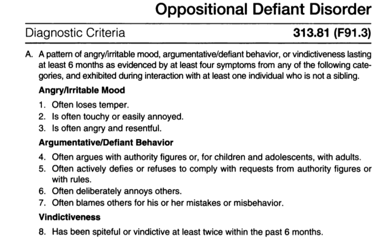 DSM5 Oppositional Defiant Disorder